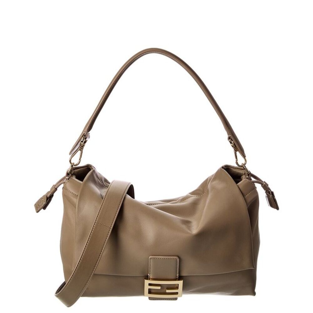 Fendi Baguette Soft Large Leather Shoulder Bag, Beige